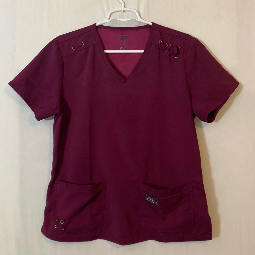 Koi Basics Medium V-Neck Maroon/Wine Scrub Top